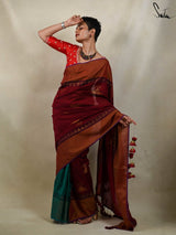 Women's Red Cotton Acrylic Saree