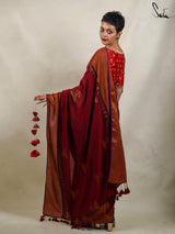 Women's Red Cotton Acrylic Saree