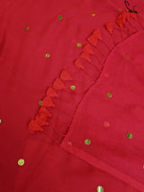 Women's Red Mul Cotton Saree