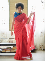 Women's Red Mul Cotton Saree