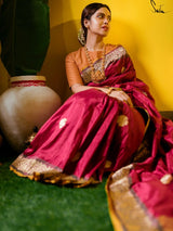 Women's Red Silk Saree with Blouse Piece