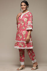Women's Pink Festive Three Quarter Sleeves Kurta Sets
