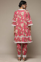 Women's Pink Festive Three Quarter Sleeves Kurta Sets