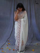 Women's White Pure Cotton Saree