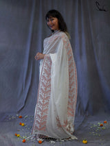 Women's White Pure Cotton Saree