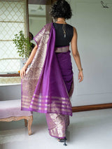 Women's Purple Cotton Silk Saree with Blouse Piece
