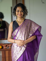 Women's Purple Cotton Silk Saree with Blouse Piece