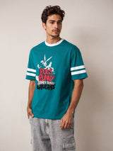 Men's Green Casual Oversized Fit Printed Half Sleeves Tshirt