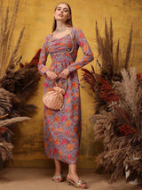 Women's Purple Floral Printed Ethnic Dress