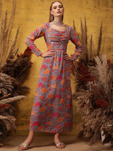 Women's Purple Floral Printed Ethnic Dress