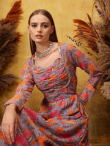 Women's Purple Floral Printed Ethnic Dress
