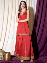 Women's Red Ethnic Motifs Embroidered Regular Kurti with Sharara