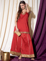 Women's Red Ethnic Motifs Embroidered Regular Kurti with Sharara