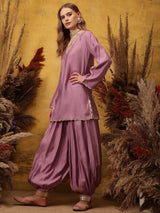 Women's Purple V-Neck Straight Kurta With Trouser