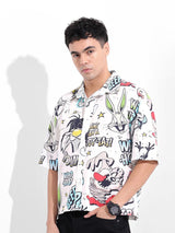 Men's White Casual Printed Half Sleeves Shirt