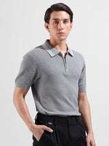 Men's Grey Casual Slim Fit Solid Half Sleeves Tshirt
