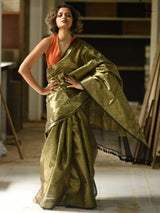 Women's Yellow Artificial Silk Zari Saree with Blouse Piece