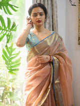 Women's Orange Maheshwari Cotton Silk Saree