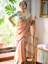 Women's Orange Maheshwari Cotton Silk Saree