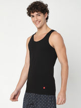 Men's Black Solid Round Neck Vest