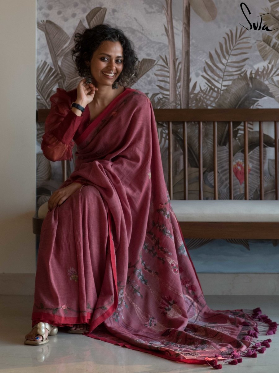 Women's Pink Cotton Saree