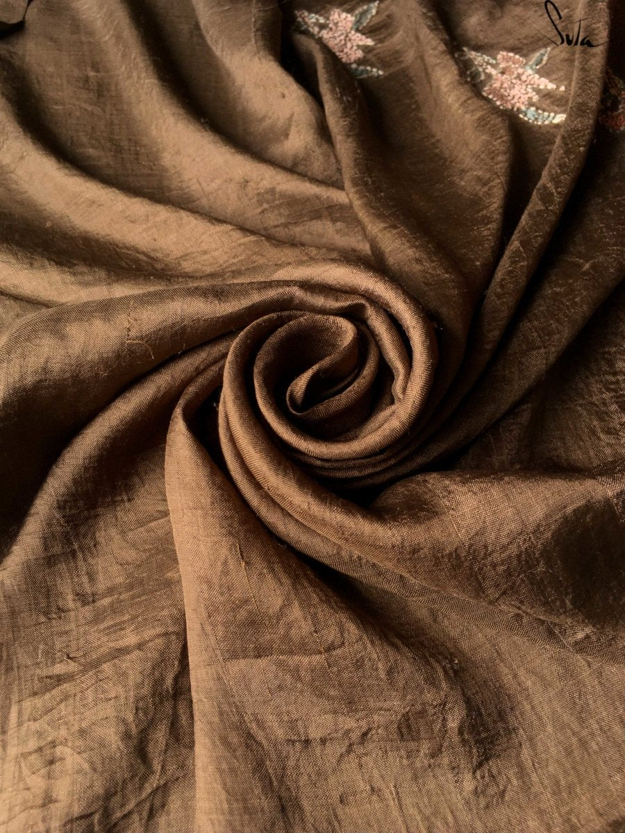 Women's Brown Mulberry Silk Saree with Blouse Piece
