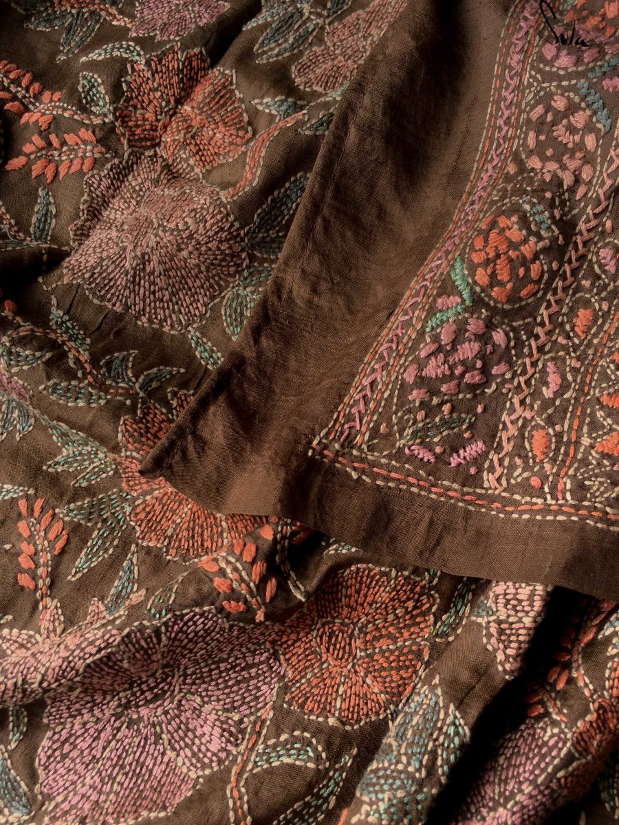 Women's Brown Mulberry Silk Saree with Blouse Piece