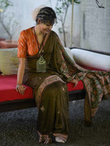 Women's Brown Mulberry Silk Saree with Blouse Piece