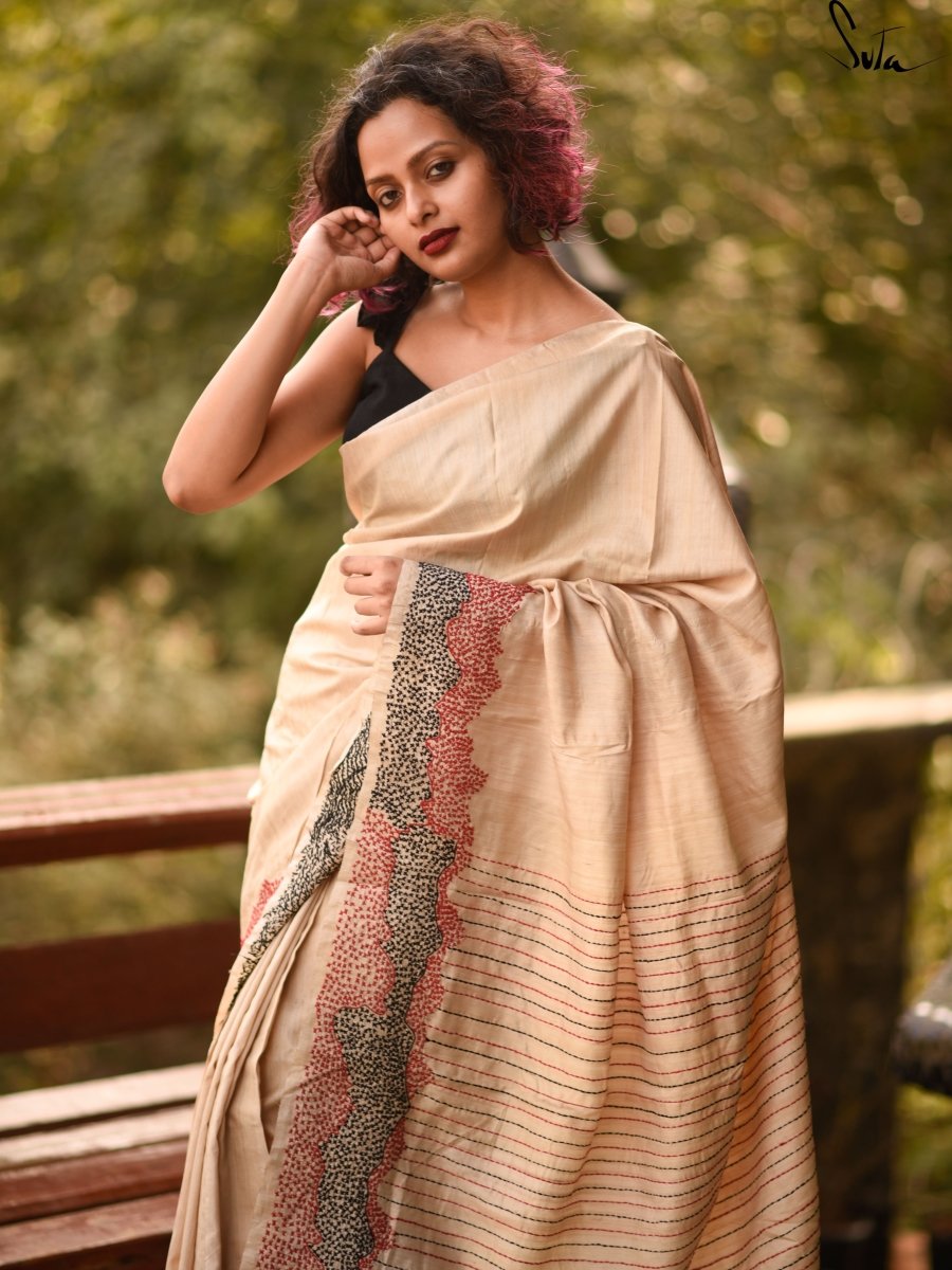 Women's Beige Silk Saree