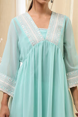 Women's Blue Festive Three Quarter Sleeves Kurta