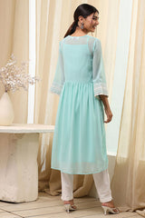 Women's Blue Festive Three Quarter Sleeves Kurta