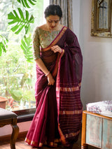 Women's Red Maheshwari Cotton Silk Saree
