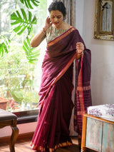 Women's Red Maheshwari Cotton Silk Saree