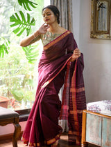 Women's Red Maheshwari Cotton Silk Saree