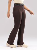 Women's Brown Solid Sports High Rise Pant - Tall