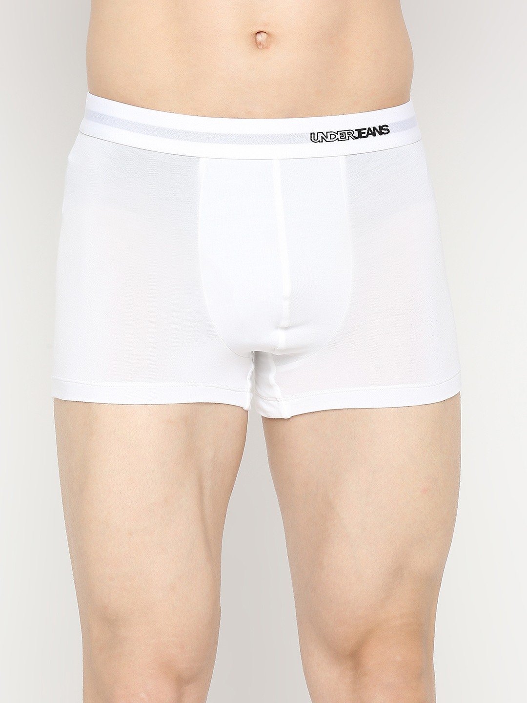Men's White Mid-Rise Solid Trunk