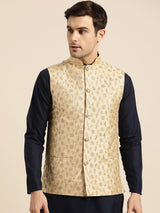 Men's Beige Embroidered Nehru Jacket