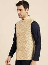Men's Beige Embroidered Nehru Jacket