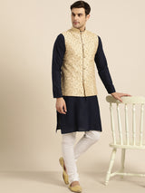 Men's Beige Embroidered Nehru Jacket