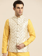 Men's White Embroidered Nehru Jacket