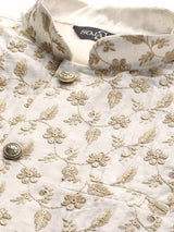Men's White Embroidered Nehru Jacket