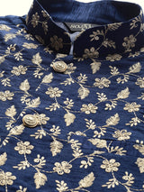 Men's Blue Embroidered Nehru Jacket