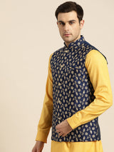 Men's Blue Embroidered Nehru Jacket