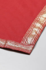Women's Red Festive Three Quarter Sleeves Kurta Sets