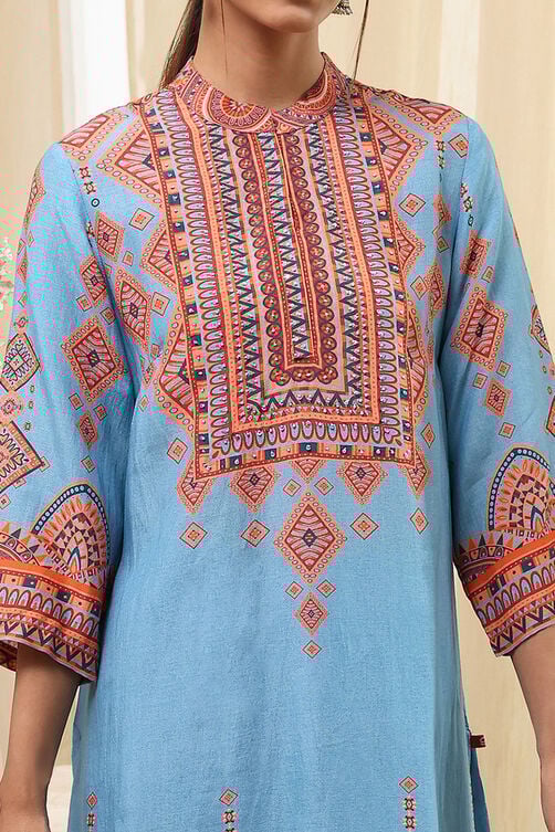 Women's Blue Festive Three Quarter Sleeves Kurta Sets