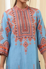 Women's Blue Festive Three Quarter Sleeves Kurta Sets