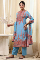 Women's Blue Festive Three Quarter Sleeves Kurta Sets