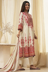 Women's Beige Festive Three Quarter Sleeves Kurta Sets
