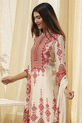 Women's Beige Festive Three Quarter Sleeves Kurta Sets