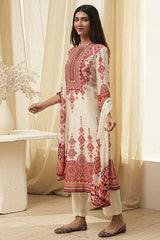Women's Beige Festive Three Quarter Sleeves Kurta Sets